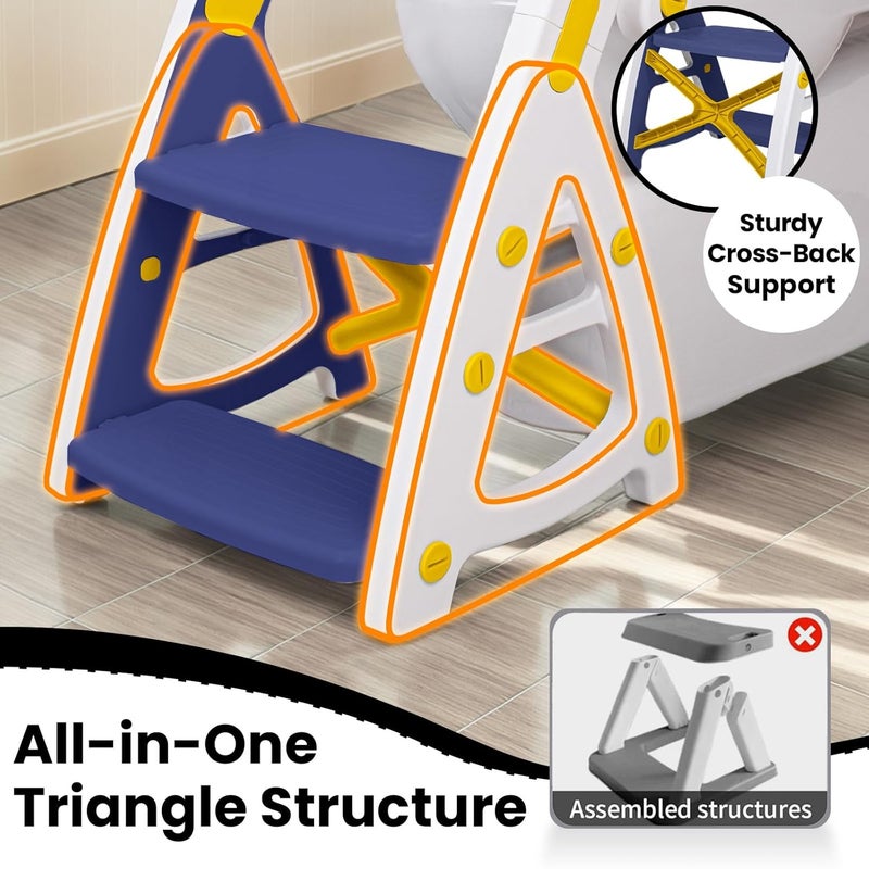 PRIMLECT Potty Training Seat, 2-in-1 Toddler Toilet Seat with Step Stool, Ultra-Stable Potty Chair Attachment, Adjustable Seat and Step Ladder, Non-Slip Design, Splash Guard for Boys and Girls(Blue) - Image 2